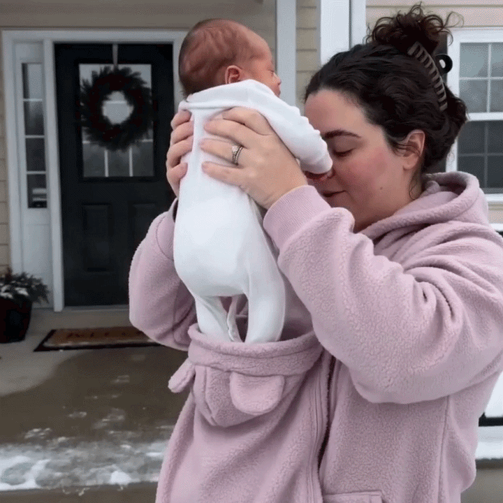Cozy fleece baby-carrying hoodie with front pouch