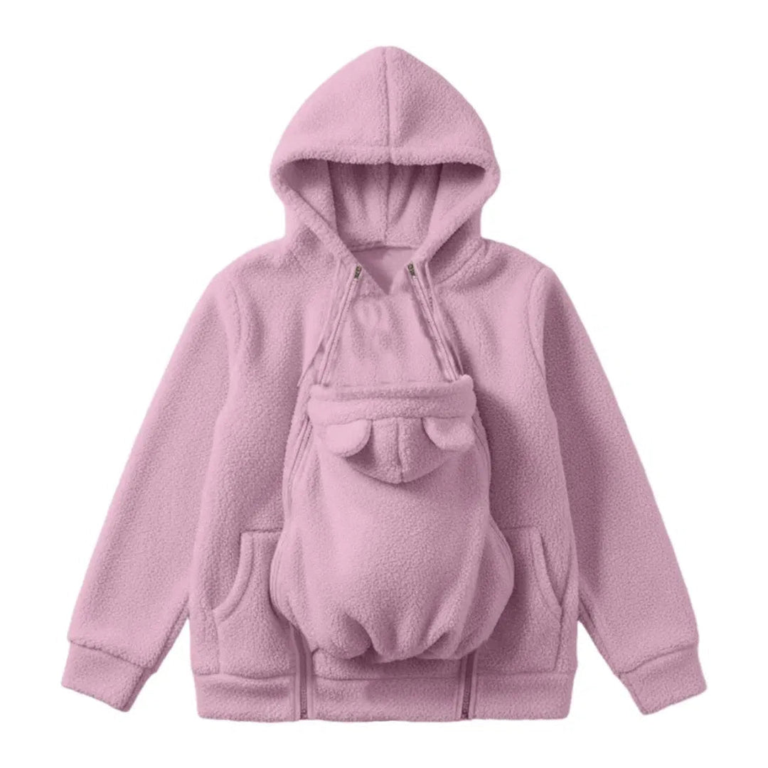 Cozy fleece baby-carrying hoodie with front pouch