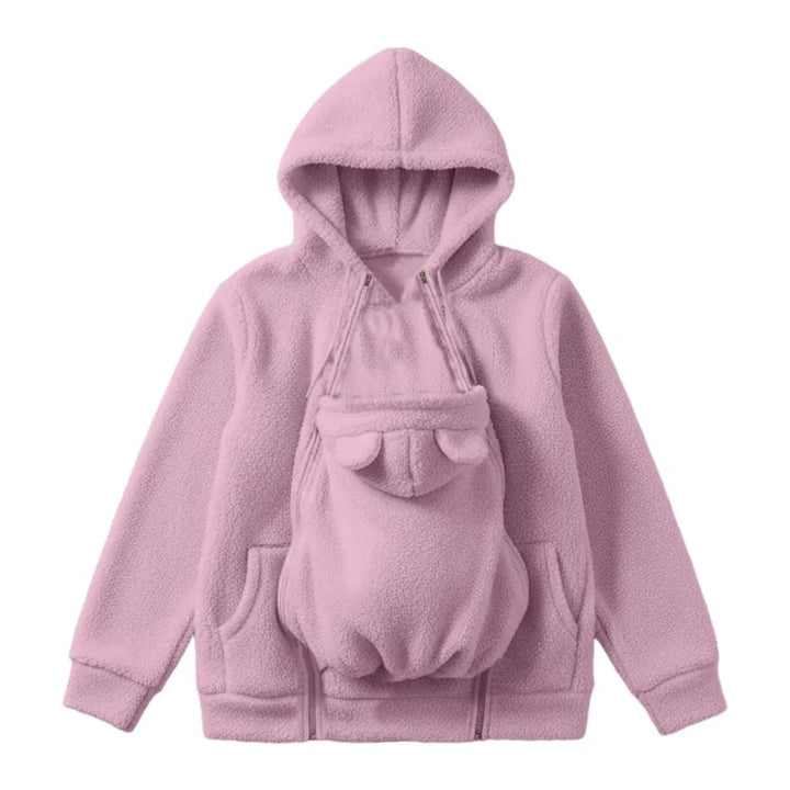 Cozy fleece baby-carrying hoodie with front pouch
