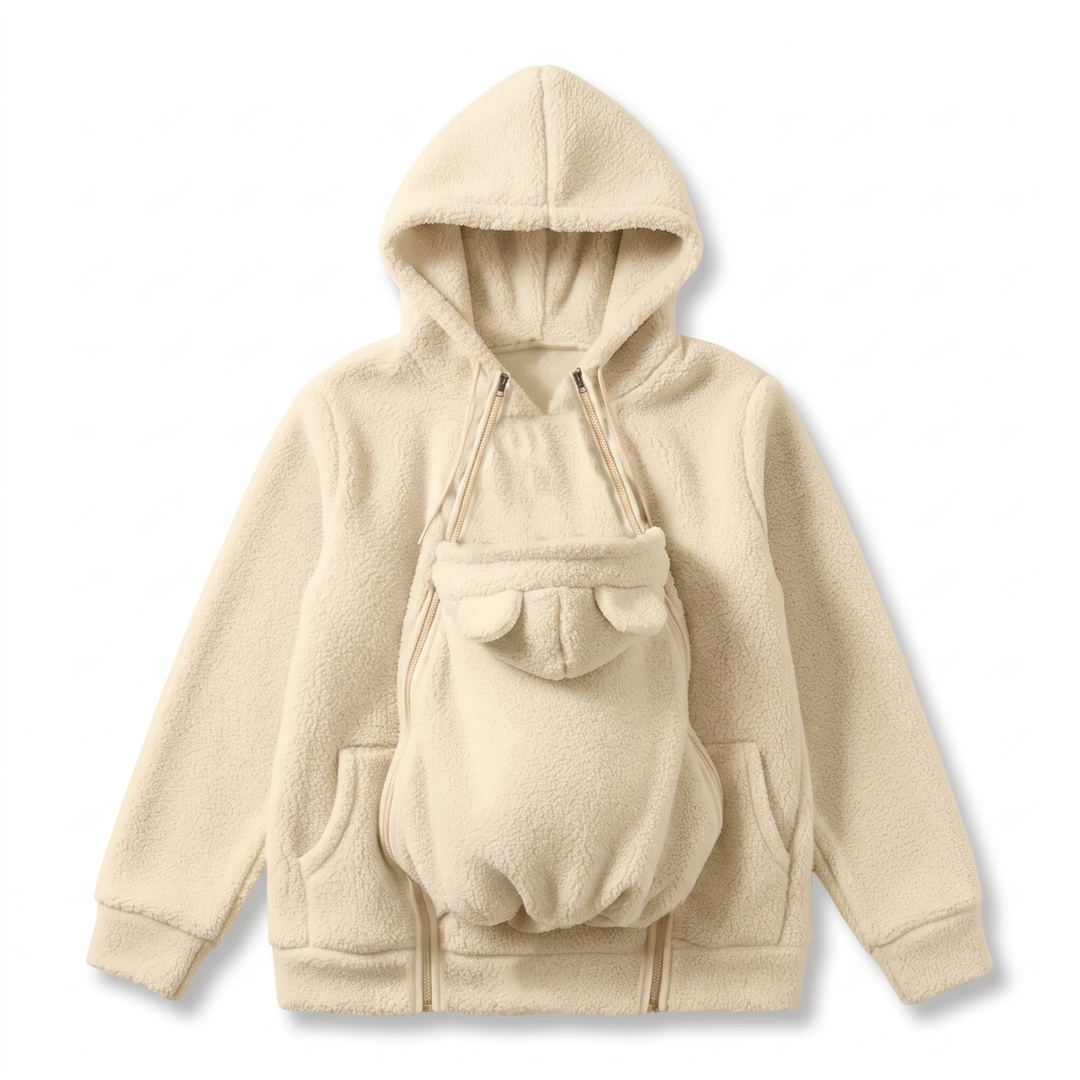 Cozy fleece baby-carrying hoodie with front pouch