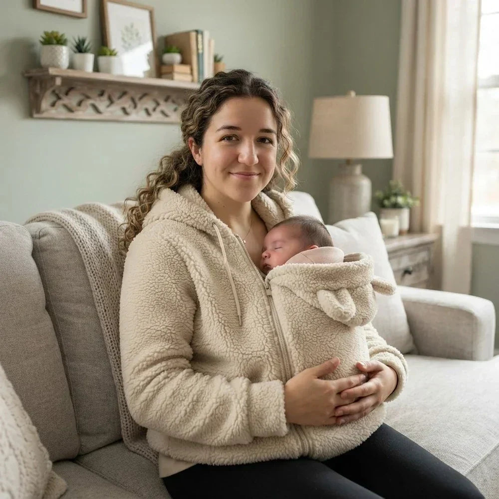 Cozy Sherpa Fleece Hoodie with Detachable Zip-On Baby Carrier Insert