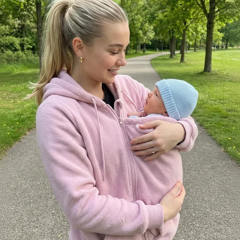Cozy Sherpa Fleece Hoodie with Detachable Zip-On Baby Carrier Insert