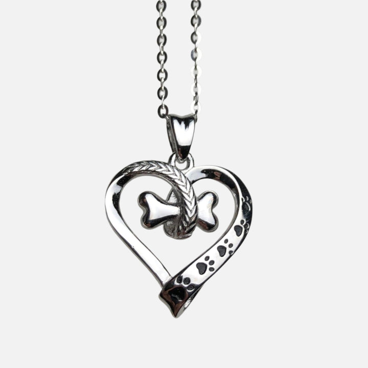 Dog Paw and Heart Pendant in Stainless Steel