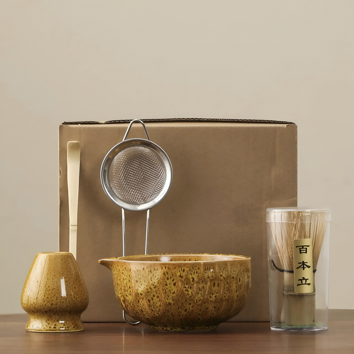 5-piece matcha set with handmade ceramic bowl and bamboo accessories