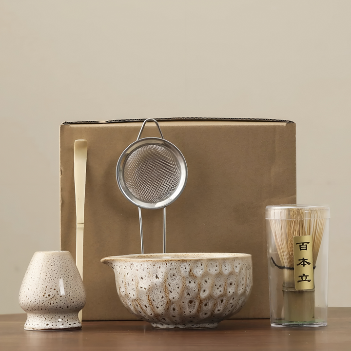 5-piece matcha set with handmade ceramic bowl and bamboo accessories