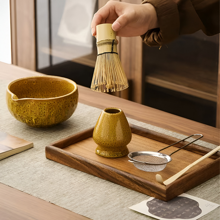 5-piece matcha set with handmade ceramic bowl and bamboo accessories