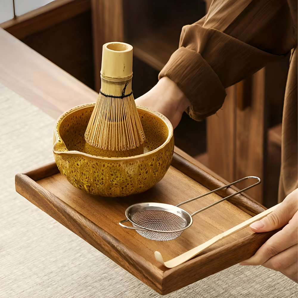 5-piece matcha set with handmade ceramic bowl and bamboo accessories