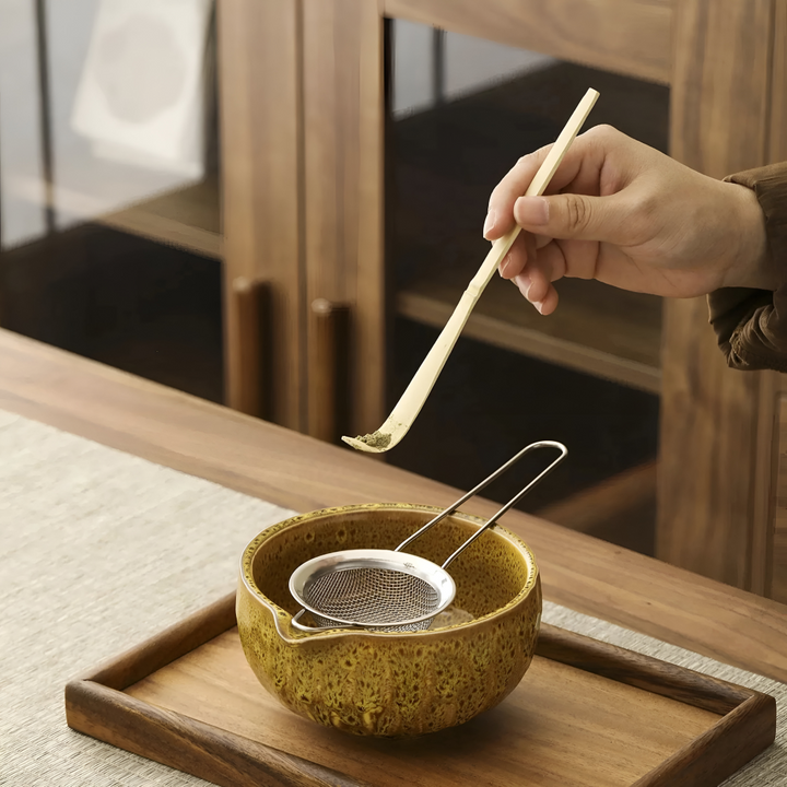 5-piece matcha set with handmade ceramic bowl and bamboo accessories