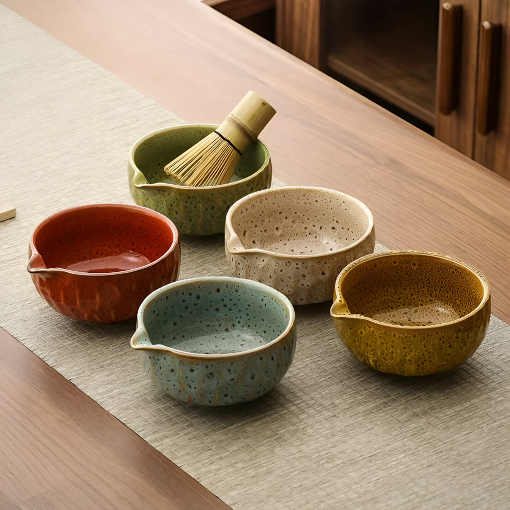 5-piece matcha set with handmade ceramic bowl and bamboo accessories