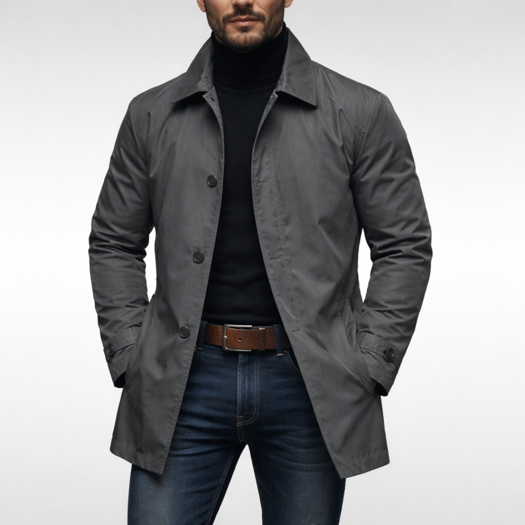 Men's Lightweight Trench Jacket with Pointed Collar and Button Front