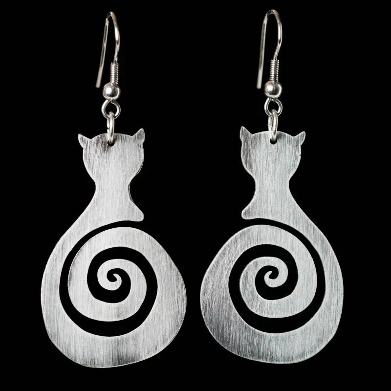 Vintage Cat Spiral Earrings