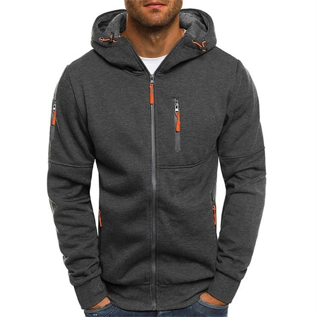 Men's Hooded Jacket with Zip | Sporty Style with Hood and Pockets