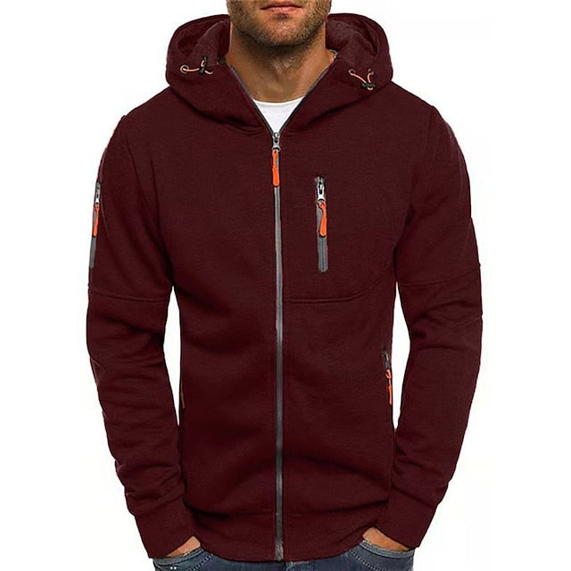 Men's Hooded Jacket with Zip | Sporty Style with Hood and Pockets