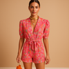 Short Jumpsuit with Belt and Vibrant Print for Women