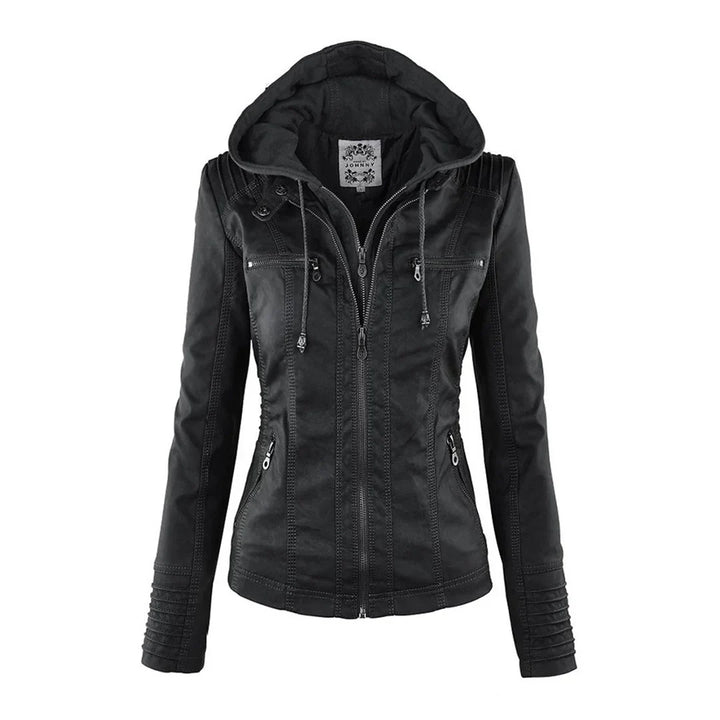 Melody – Faux Leather Biker Jacket with Hood