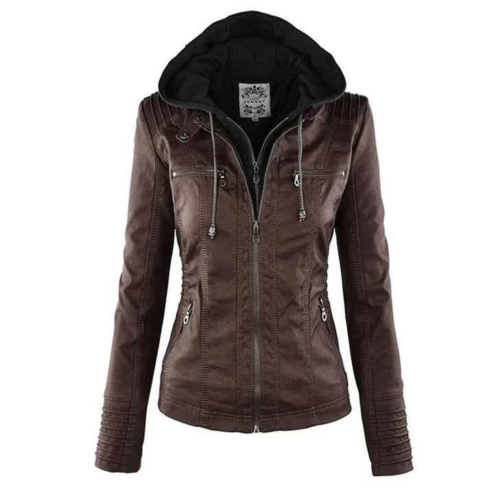 Melody – Faux Leather Biker Jacket with Hood
