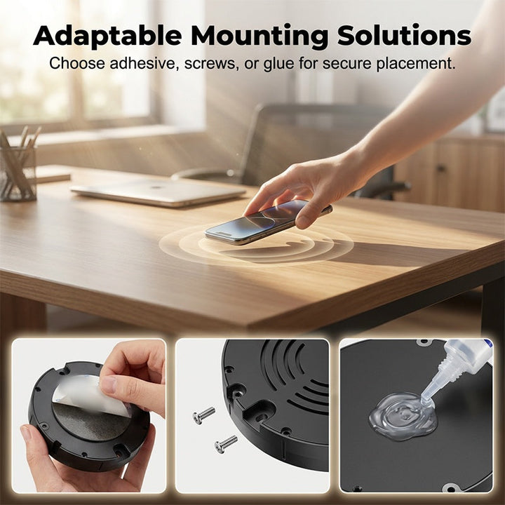 Wireless under-desk charger | Hidden mounting | Charges through wood & stone