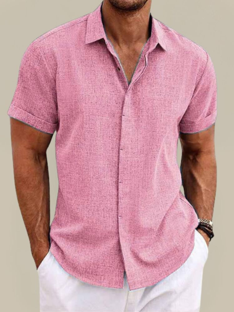 Men's Linen Short-Sleeved Shirt – Breathable, Lightweight Summer Shirt with Button Placket
