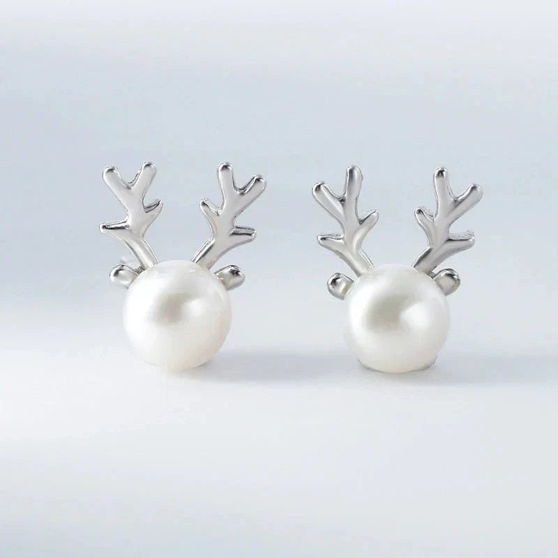 Deer Pearl Stud Earrings