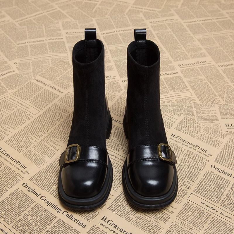 Suede comfort boots with leather trim