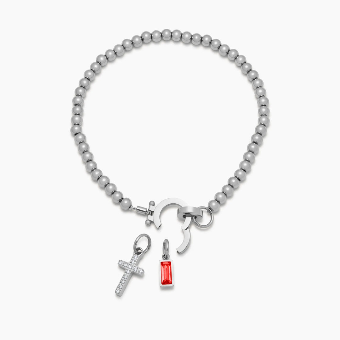 Nova Bead Birthstone Bracelet with Cross Pendant
