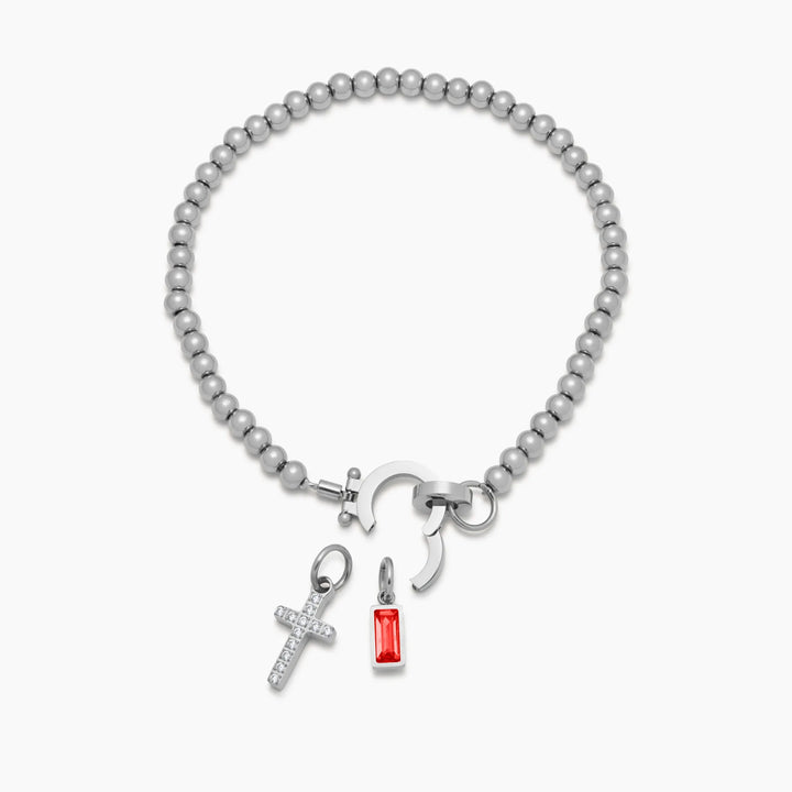 Nova Bead Birthstone Bracelet with Cross Pendant
