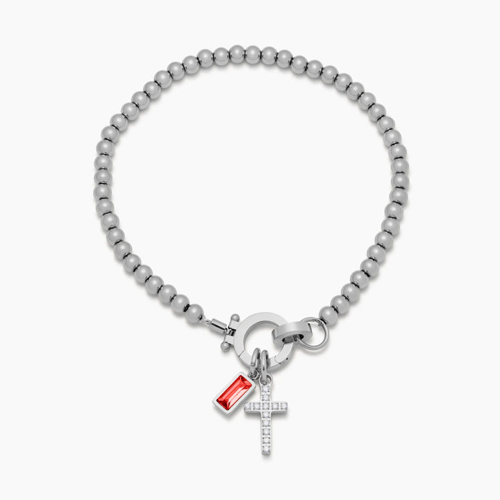 Nova Bead Birthstone Bracelet with Cross Pendant