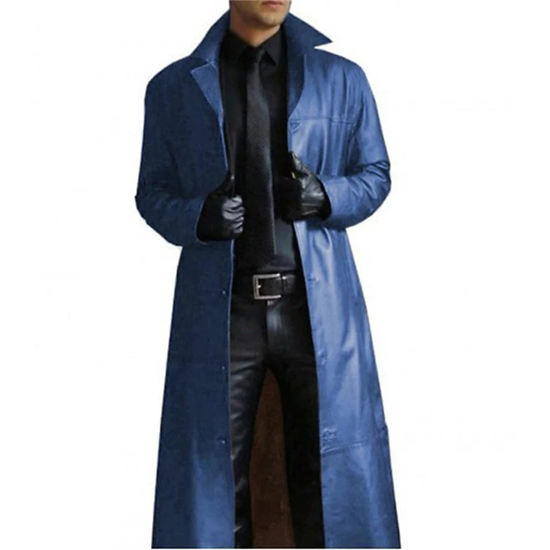Long Faux Leather Winter Coat for Men