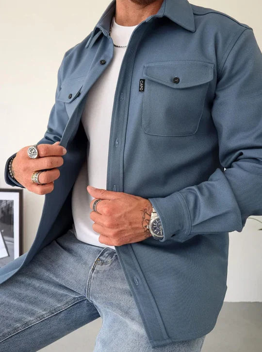Men's Long-Sleeve Shirt with Pockets Classic Utility for Everyday Wear