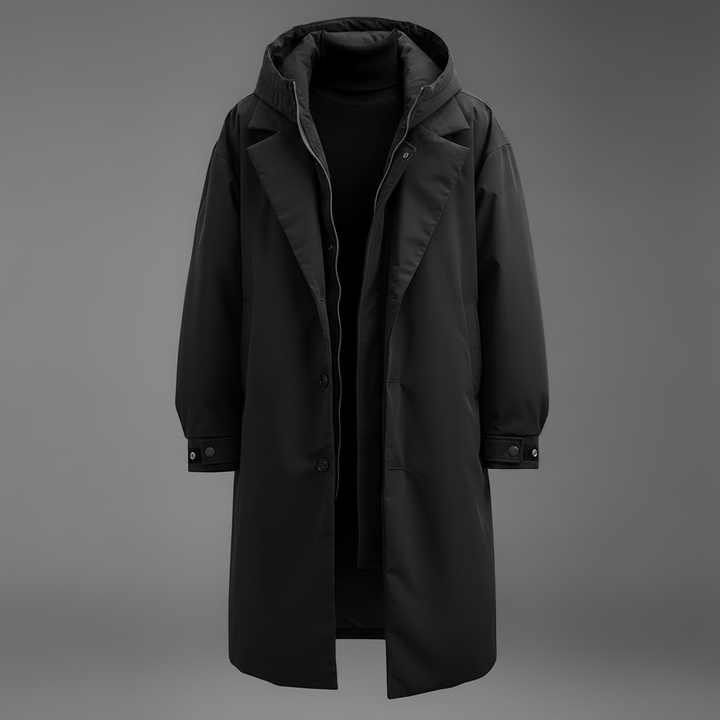 Men's Waterproof Hooded Trench Coat, Long Rain Jacket for City and Travel