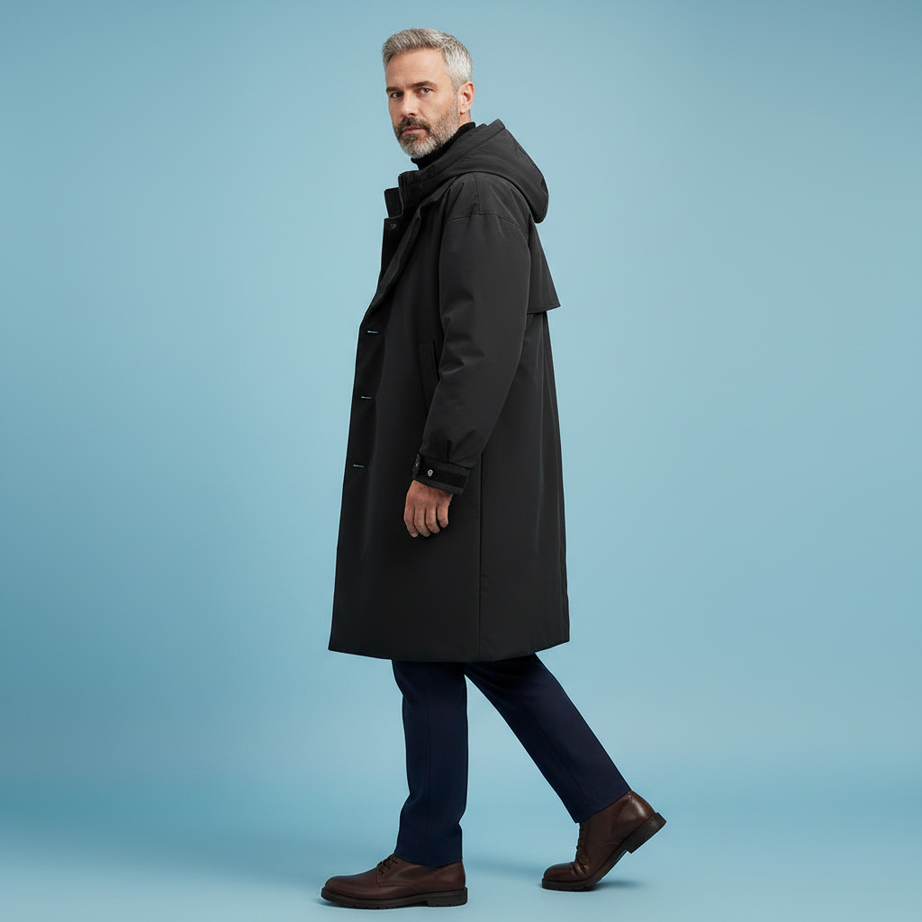 Men's Waterproof Hooded Trench Coat, Long Rain Jacket for City and Travel