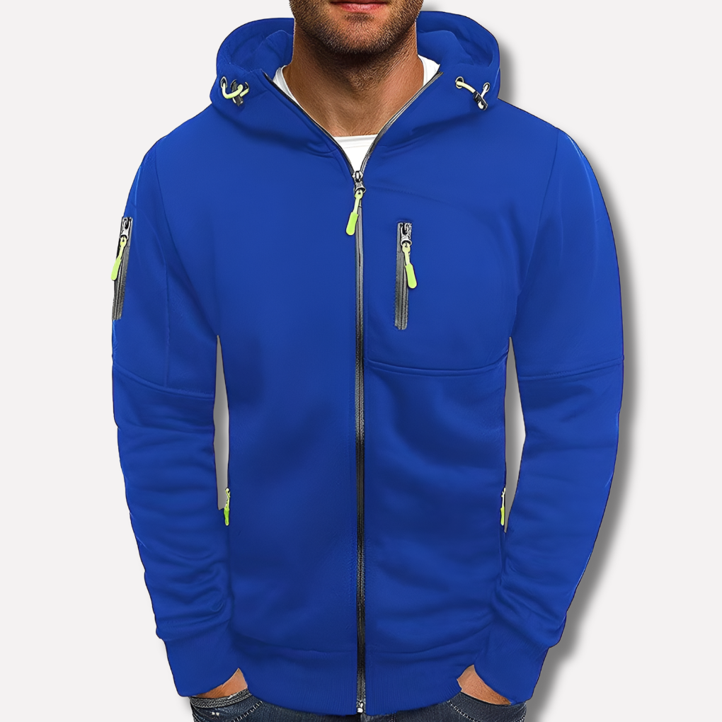 Men's zip-up hoodie with hood – jacquard polyester, relaxed fit