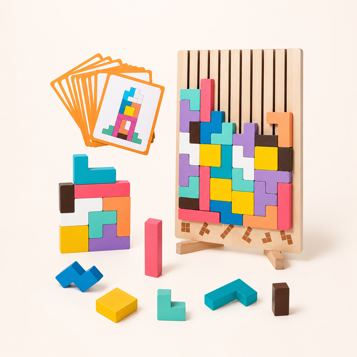 Montessori Wooden Tetris Stacking Puzzle – Educational Toy