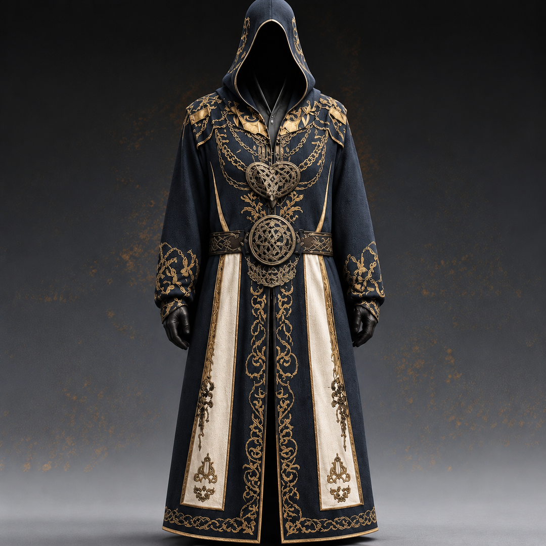 Men's black medieval costume with Celtic details for Halloween