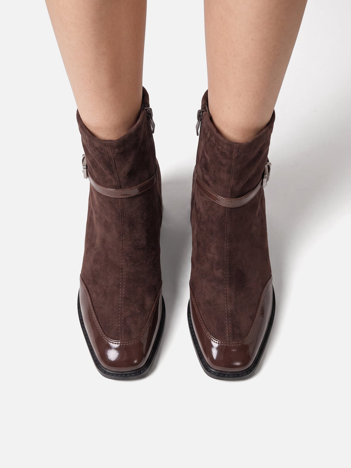 Women's Suede Buckle Ankle Boots with Block Heel