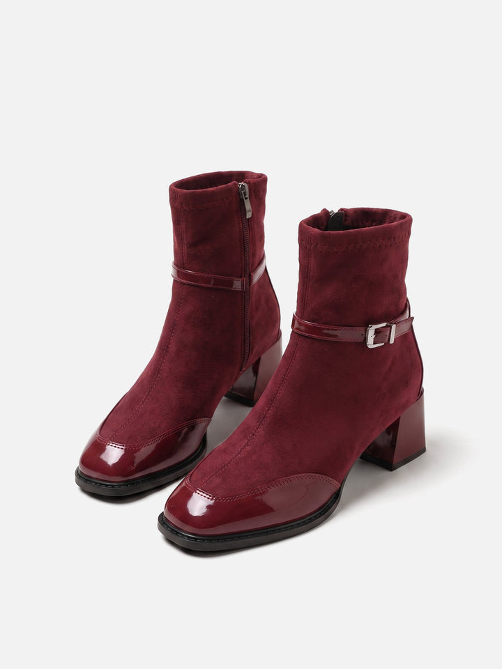 Women's Suede Buckle Ankle Boots with Block Heel