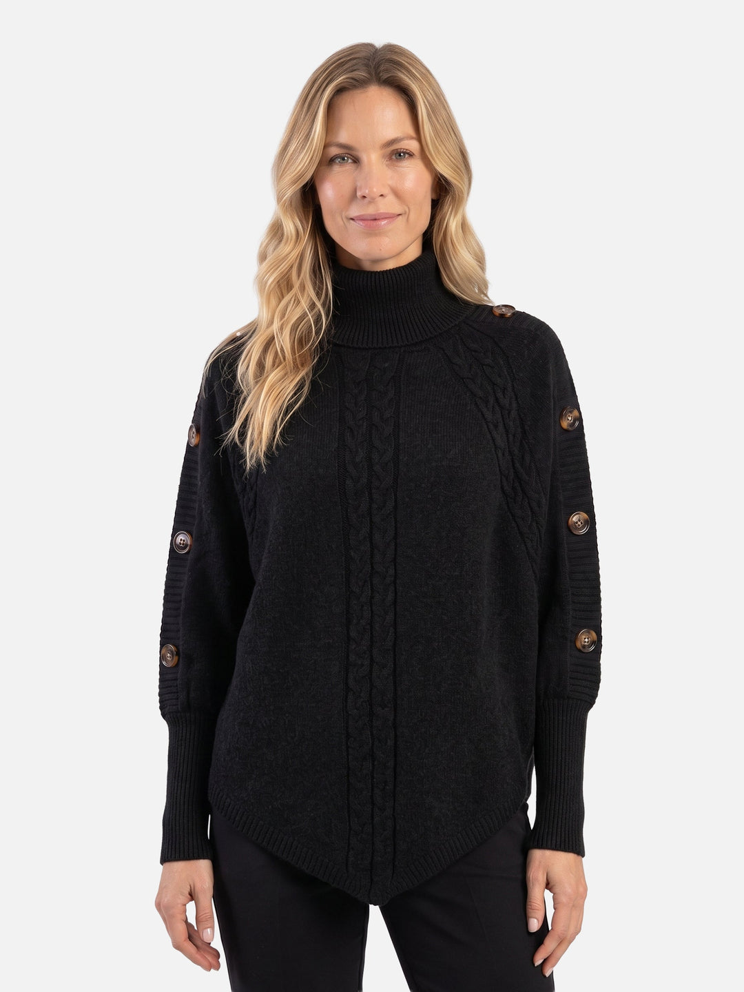 Women's Cable Knit Turtleneck Sweater with Buttons