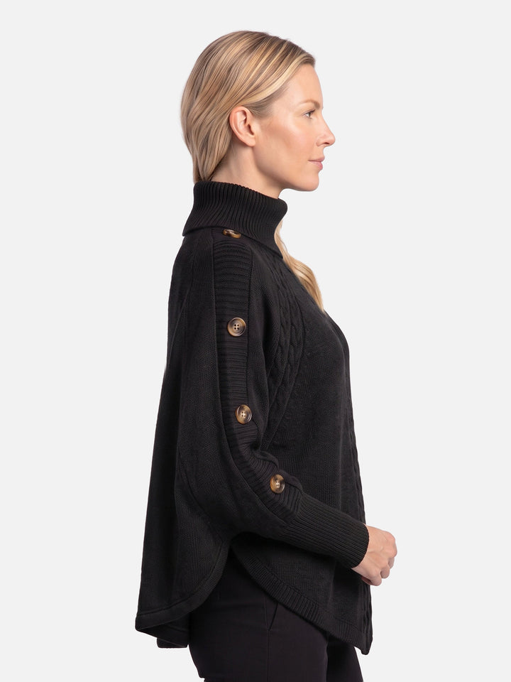 Women's Cable Knit Turtleneck Sweater with Buttons