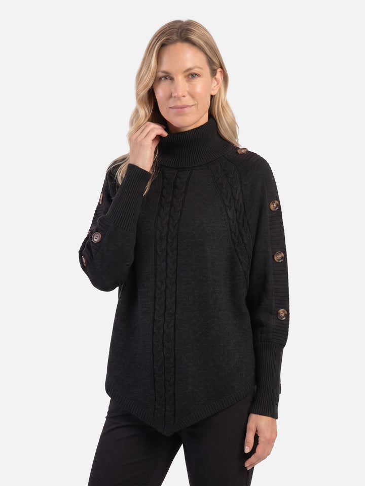 Women's Cable Knit Turtleneck Sweater with Buttons