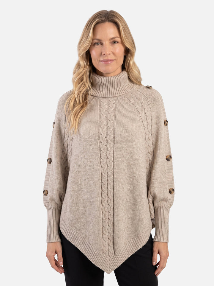 Women's Cable Knit Turtleneck Sweater with Buttons