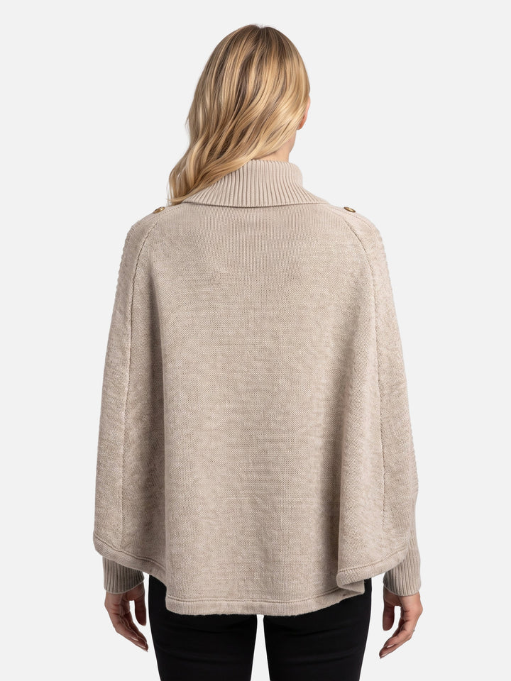 Women's Cable Knit Turtleneck Sweater with Buttons