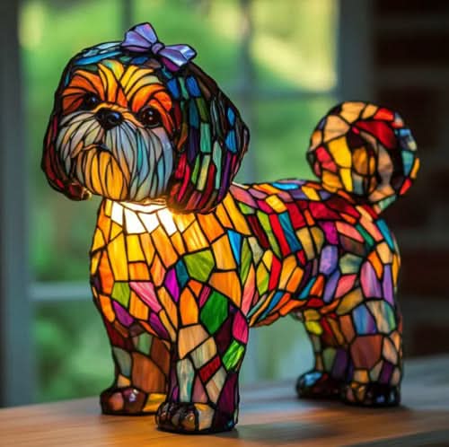 Warm-glow dog breed night light, 6 inch, USB-powered light with in-line switch