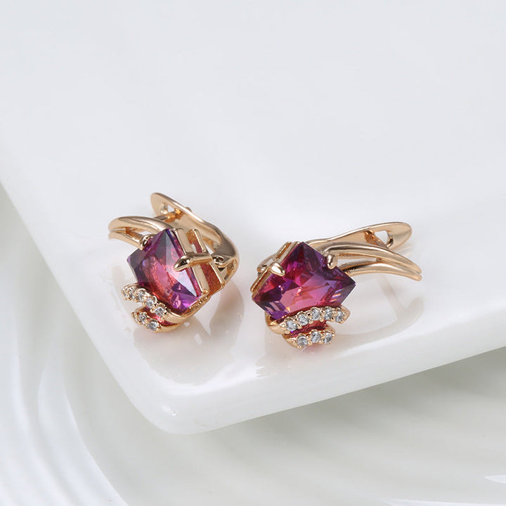 Elegant rose gold earrings with square cubic zirconia