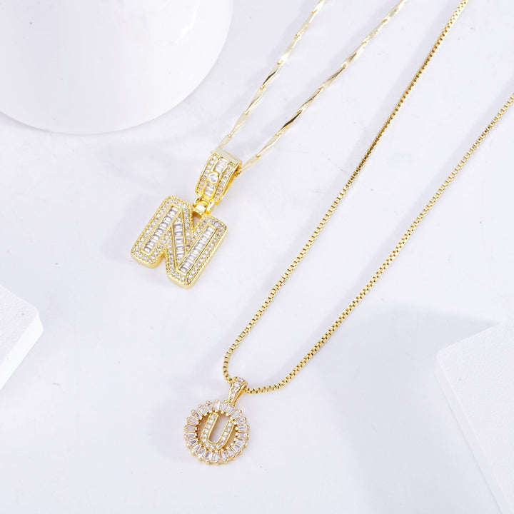 Elegant white gold initial necklace with pavé stones