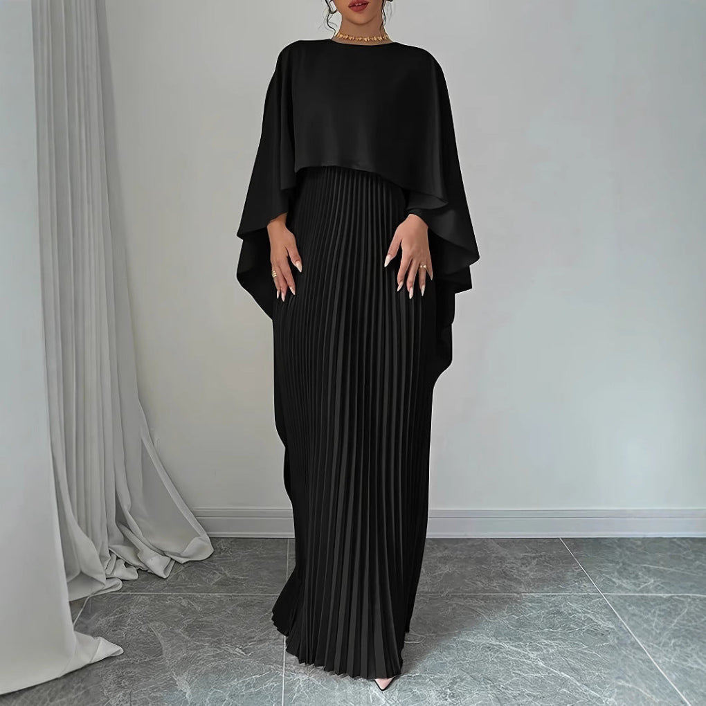 Flowing Pleated Batwing Sleeve Maxi Dress