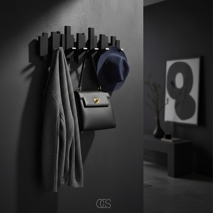 Wooden Piano Wall-Mounted Coat Rack with Folding Hooks - Hall and Bedroom