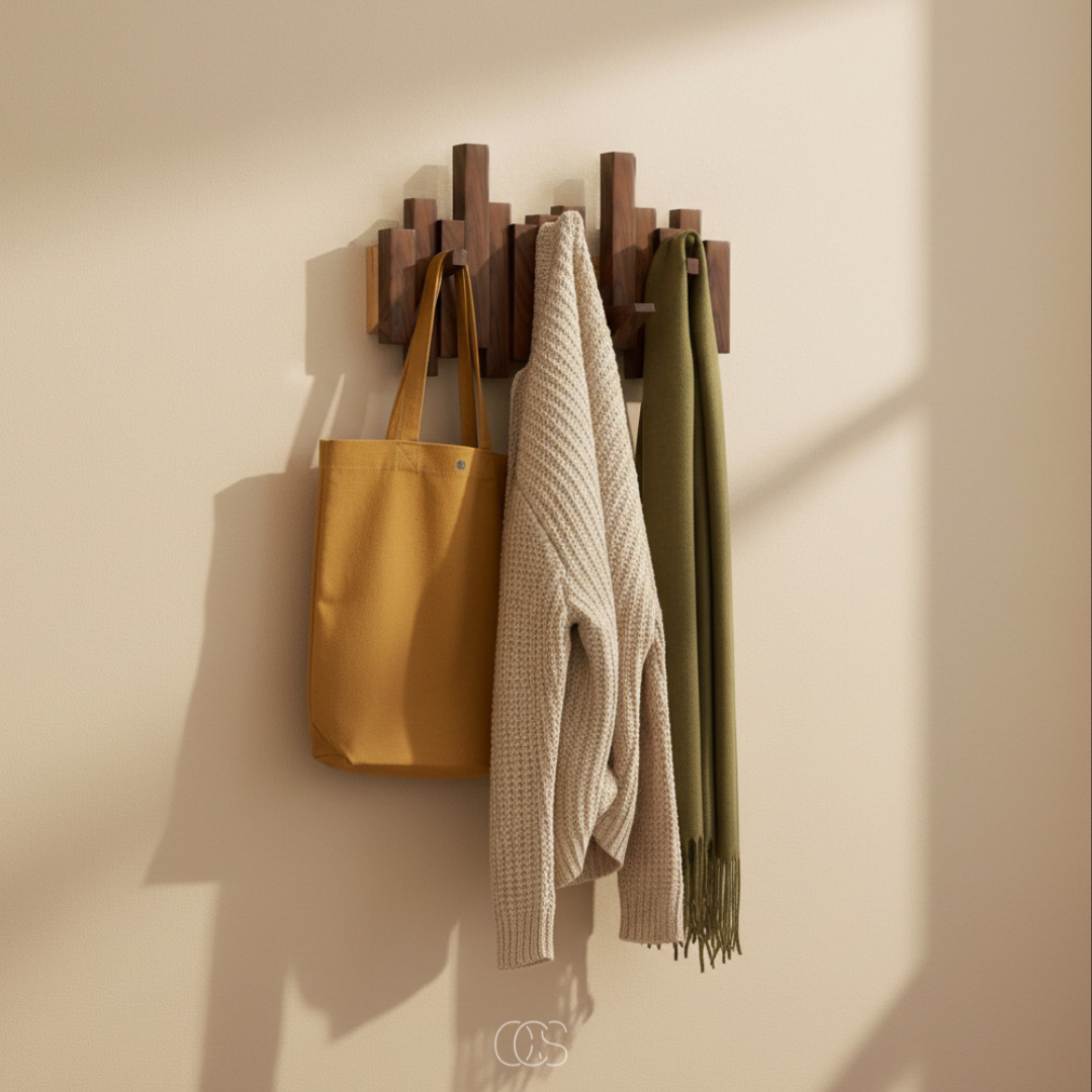 Wooden Piano Wall-Mounted Coat Rack with Folding Hooks - Hall and Bedroom