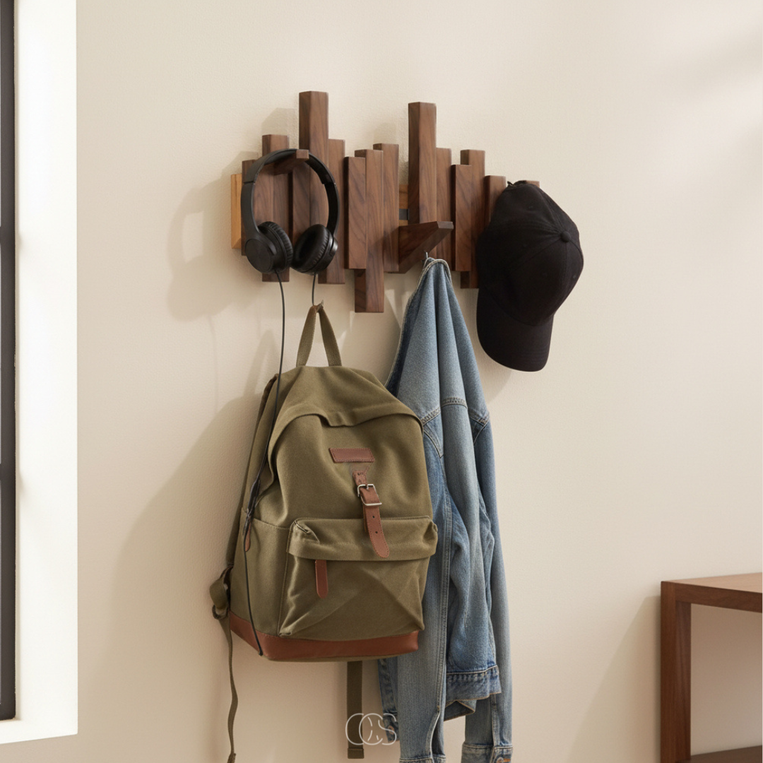 Wooden Piano Wall-Mounted Coat Rack with Folding Hooks - Hall and Bedroom