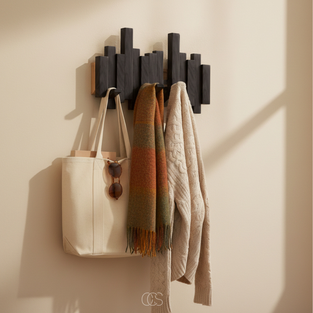 Wooden Piano Wall-Mounted Coat Rack with Folding Hooks - Hall and Bedroom