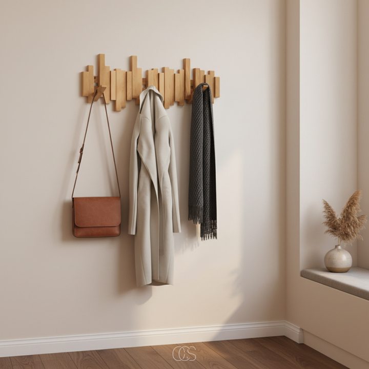 Wooden Piano Wall-Mounted Coat Rack with Folding Hooks - Hall and Bedroom